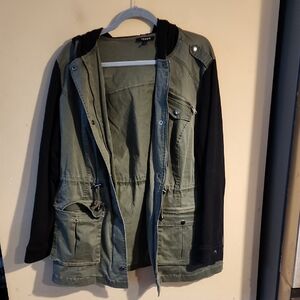 Torrid Khaki and Black Field Jacket Hoodie Size 2